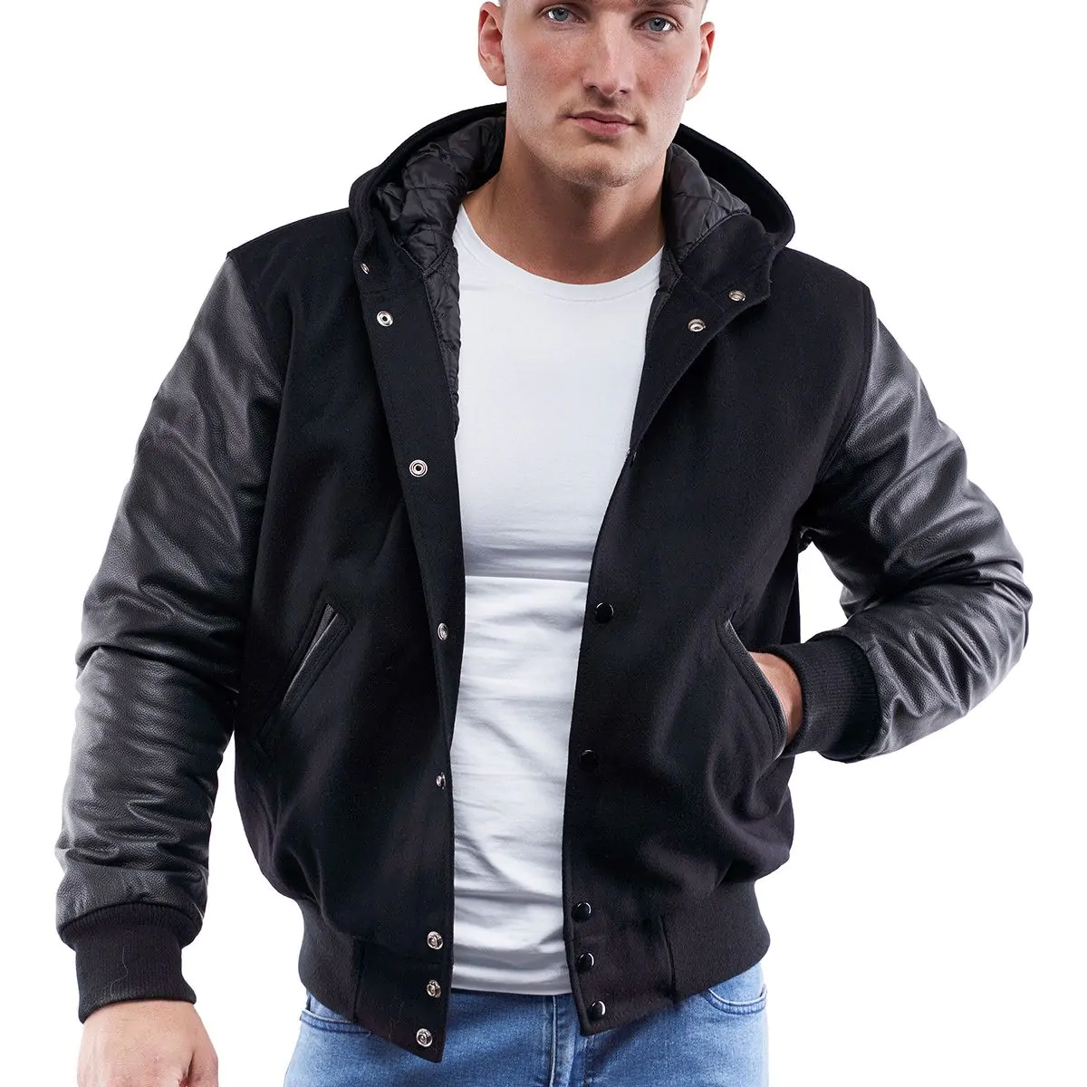 Black Wool Hoodie Letterman Jacket Stylish Wardrobe Essential